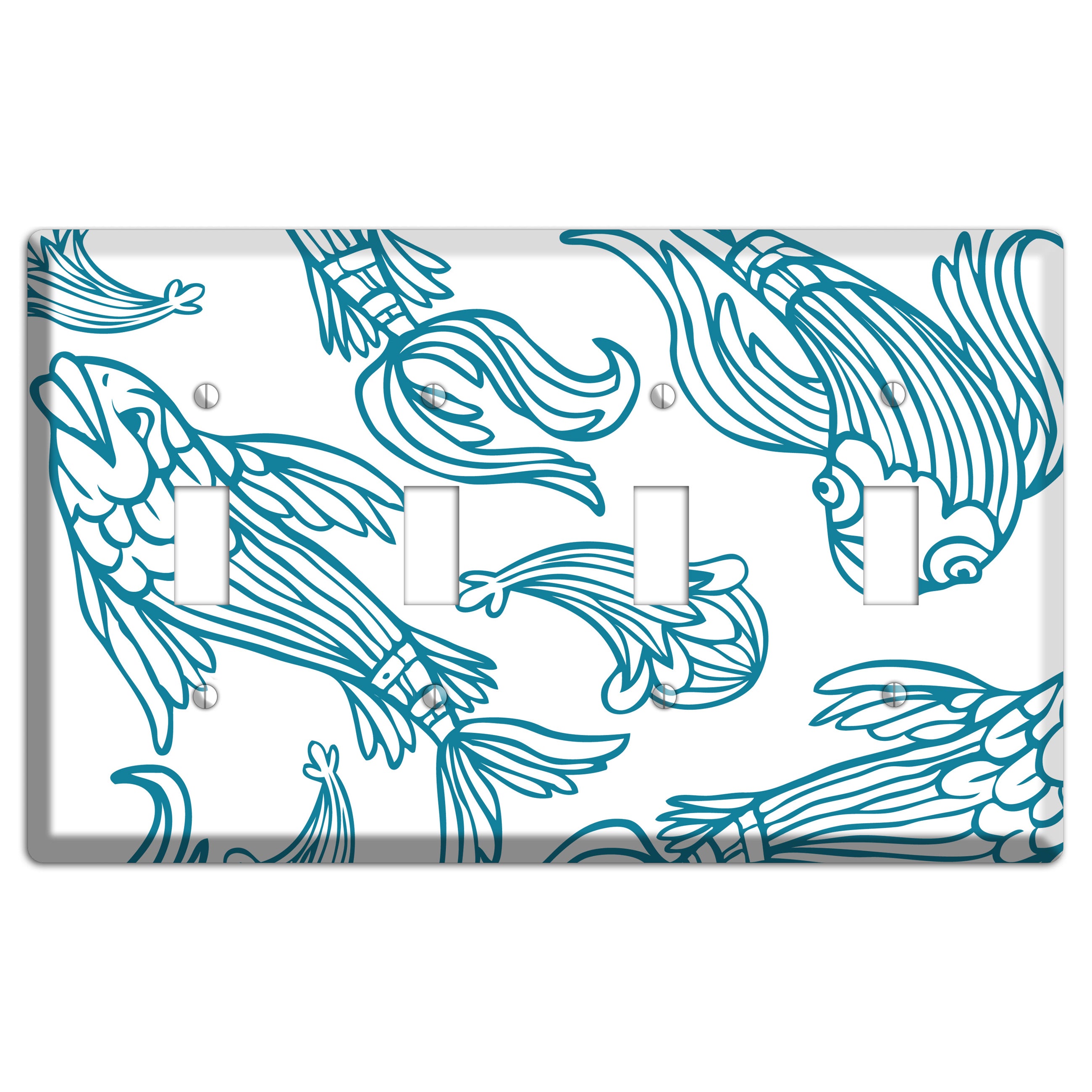 Teal and White Koi 4 Toggle Wallplate