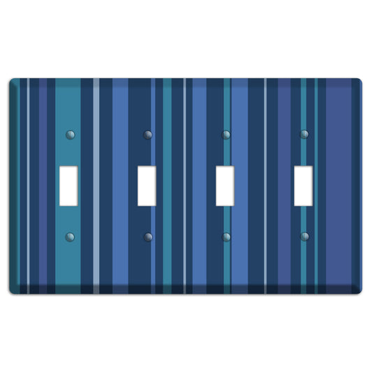 Multi Blue Vertical Stripes 4 Toggle Wallplate
