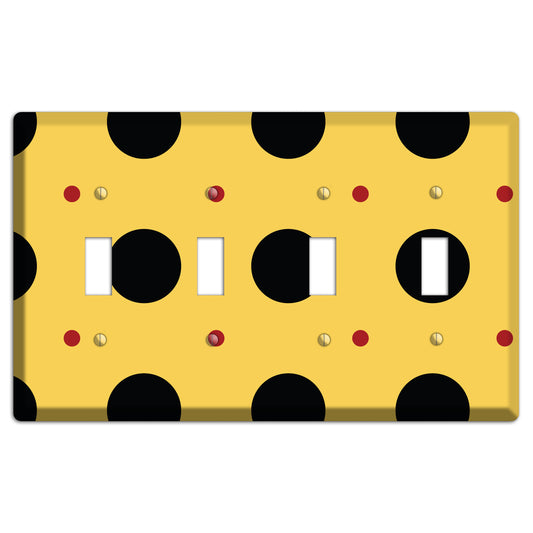 Yellow with Black and Red Multi Tiled Medium Dots 4 Toggle Wallplate