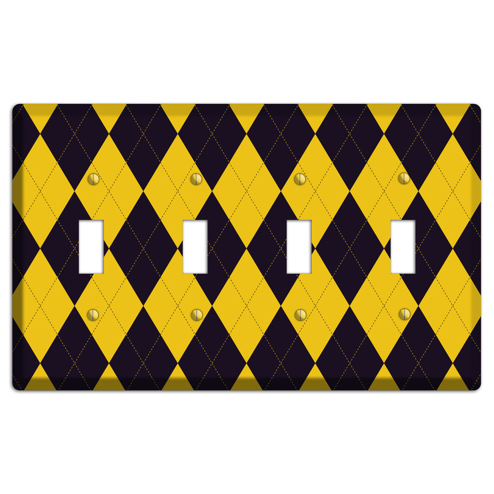 Yellow and Dark Purple Argyle 4 Toggle Wallplate