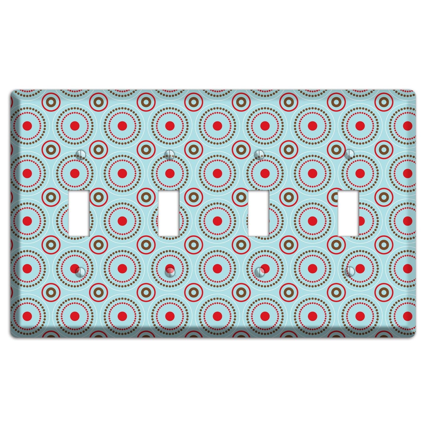 Dusty Blue with Red and Brown Retro Suzani 4 Toggle Wallplate