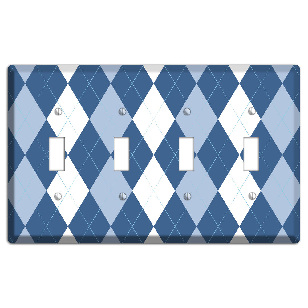 Blue Argyle 4 Toggle Wallplate