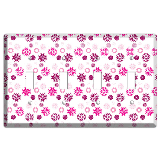 Maroon and Pink Retro Floral 4 Toggle Wallplate