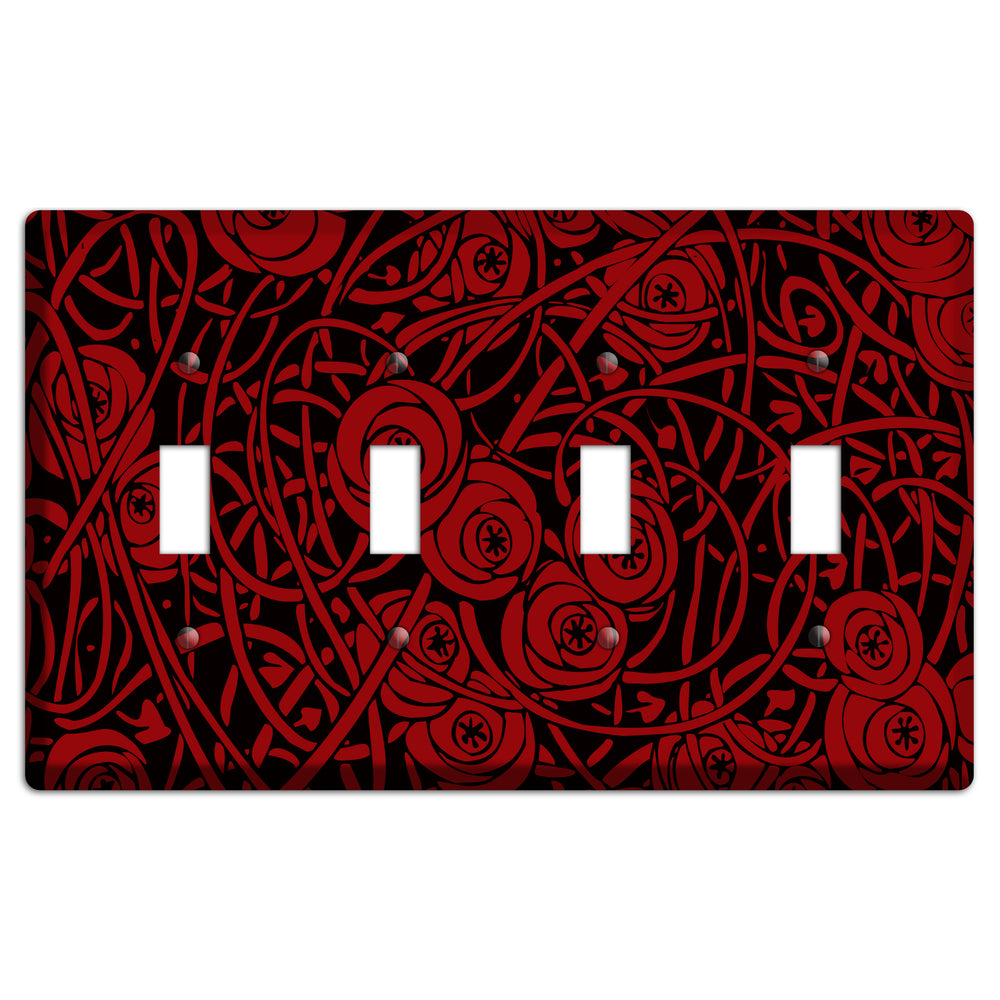 Red Deco Floral 4 Toggle Wallplate