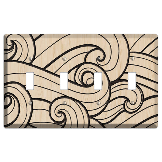 Abstract Curl Wood Lasered 4 Toggle Wallplate