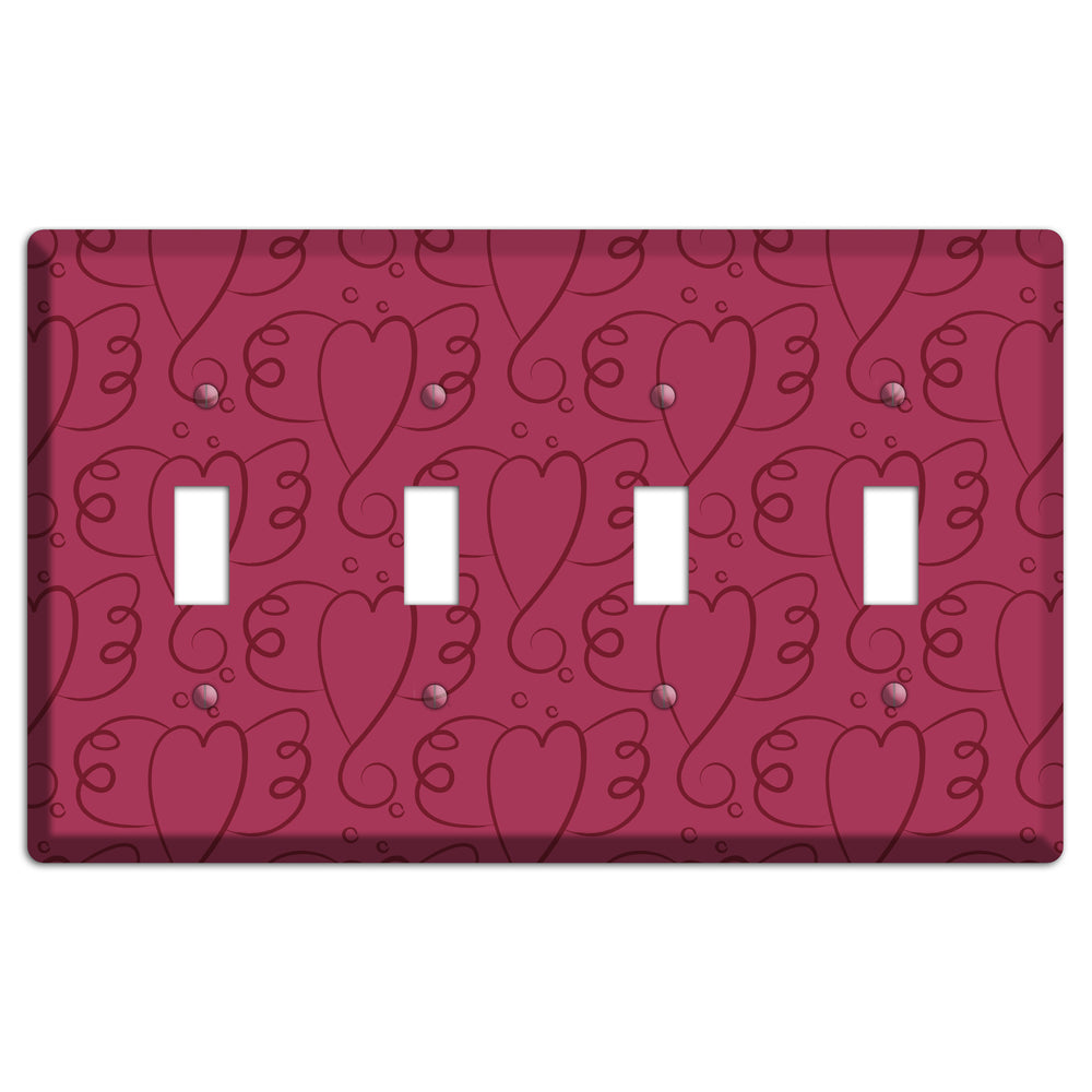 Fuschia Winged Hearts 4 Toggle Wallplate