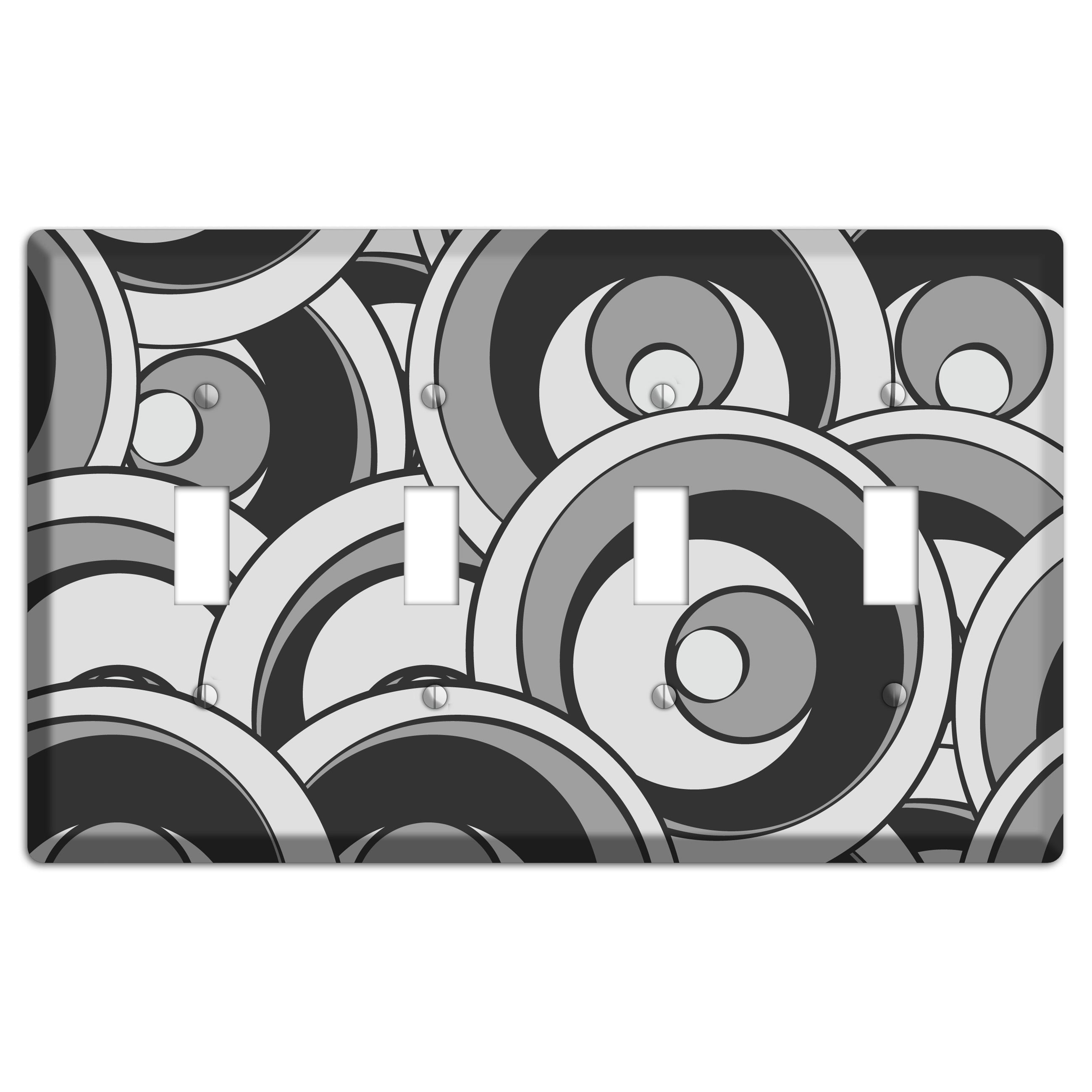 Black and Grey Deco Circles 4 Toggle Wallplate