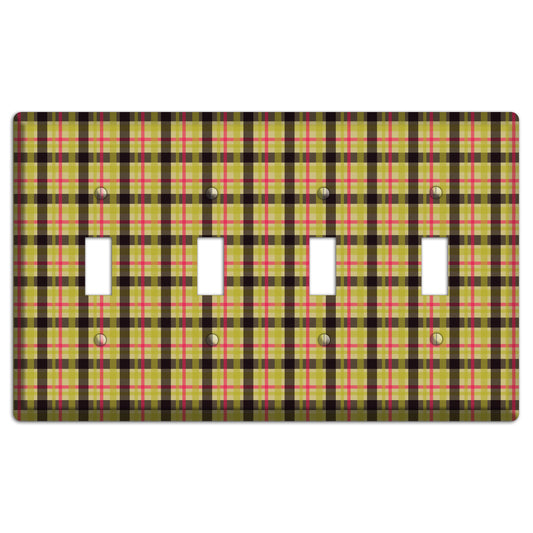 Yellow Black Red Plaid 4 Toggle Wallplate