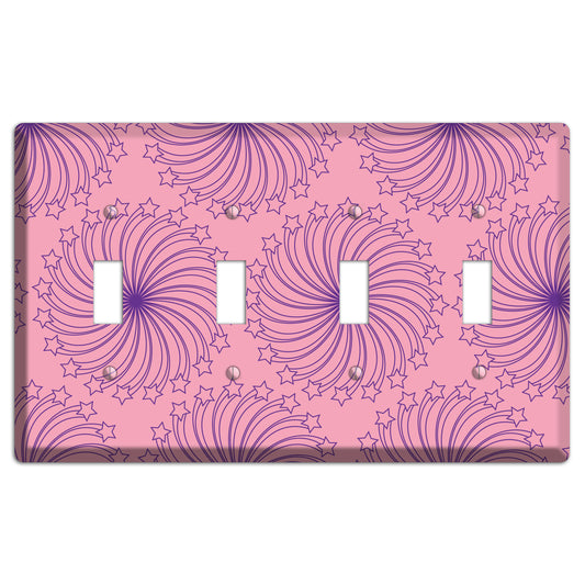 Pink with Purple Star Swirl 4 Toggle Wallplate