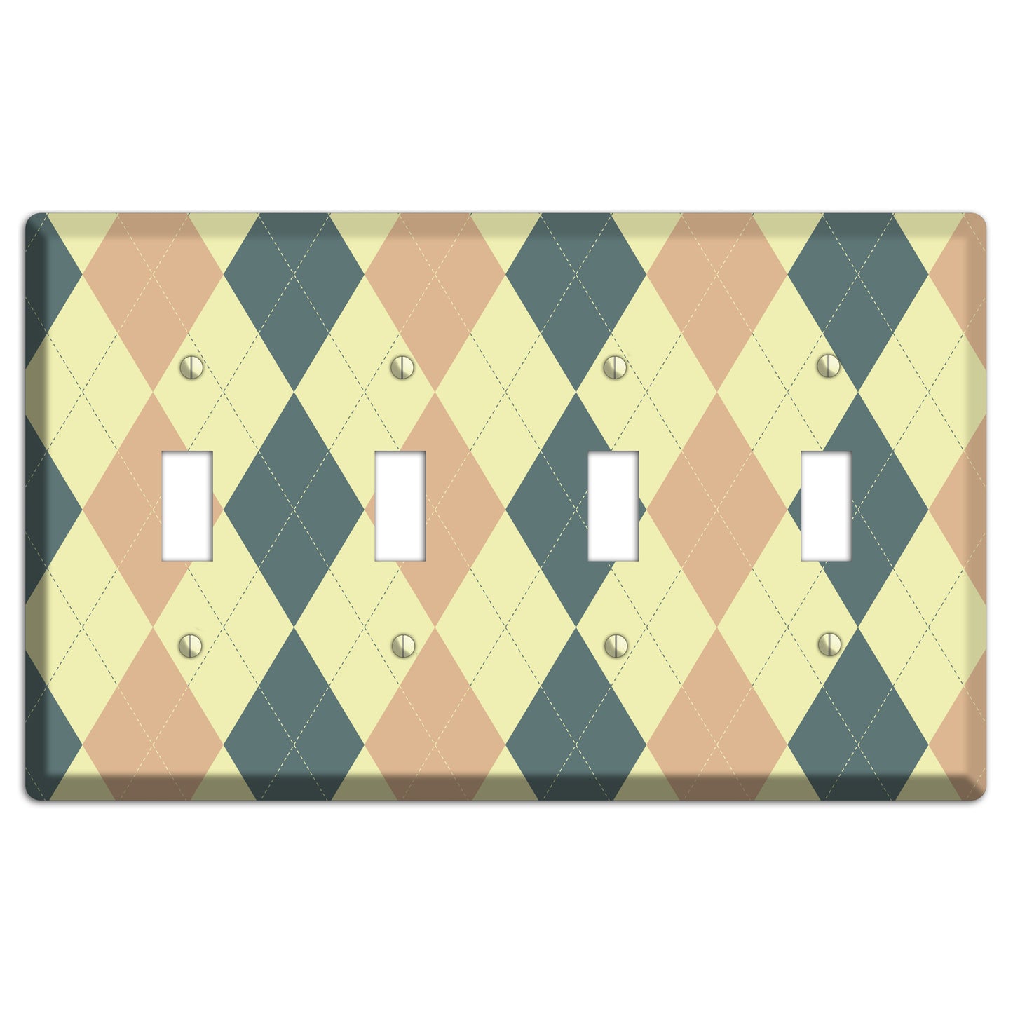 Yellow and Beige Argyle 4 Toggle Wallplate
