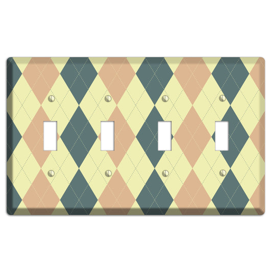 Yellow and Beige Argyle 4 Toggle Wallplate