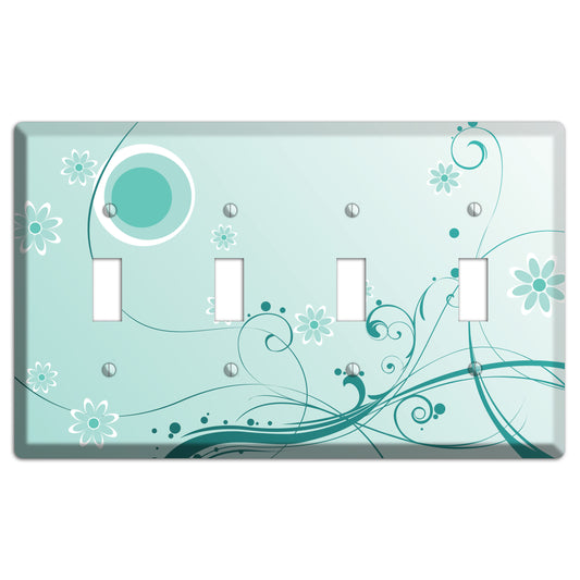Light Green Floral 4 Toggle Wallplate