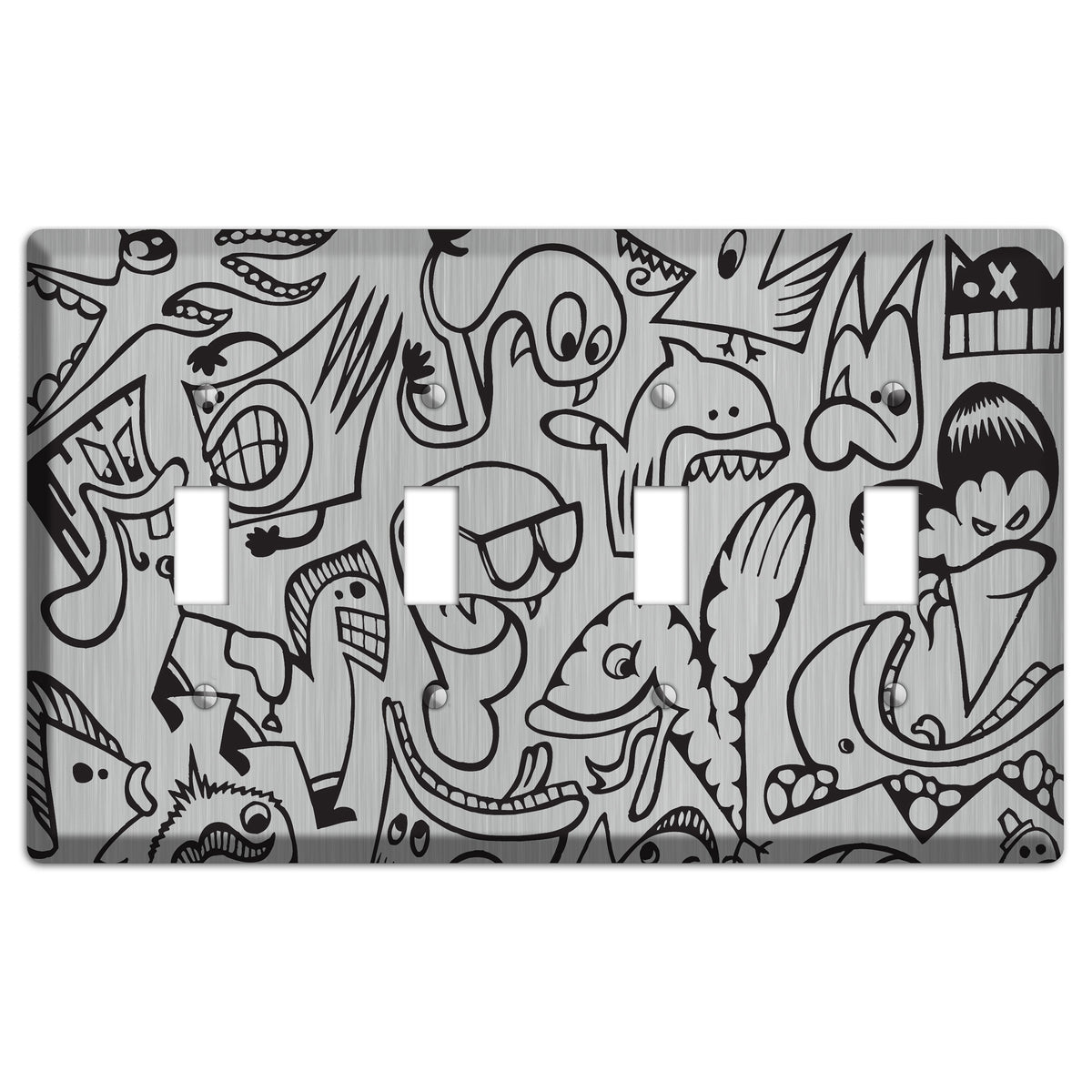 Whimsical Faces 1  Stainless 4 Toggle Wallplate