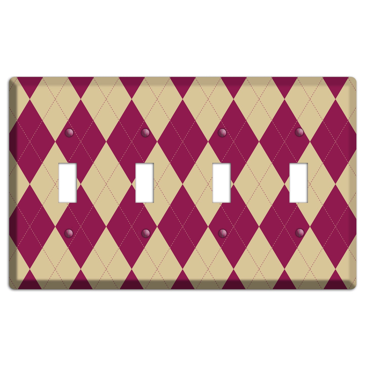 Red and Tan Argyle 4 Toggle Wallplate