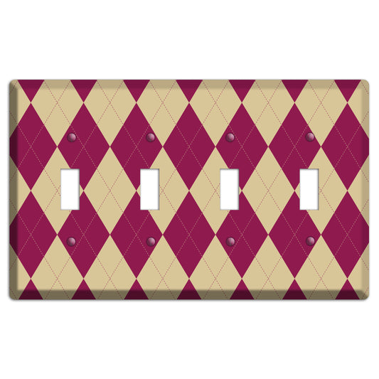 Red and Tan Argyle 4 Toggle Wallplate