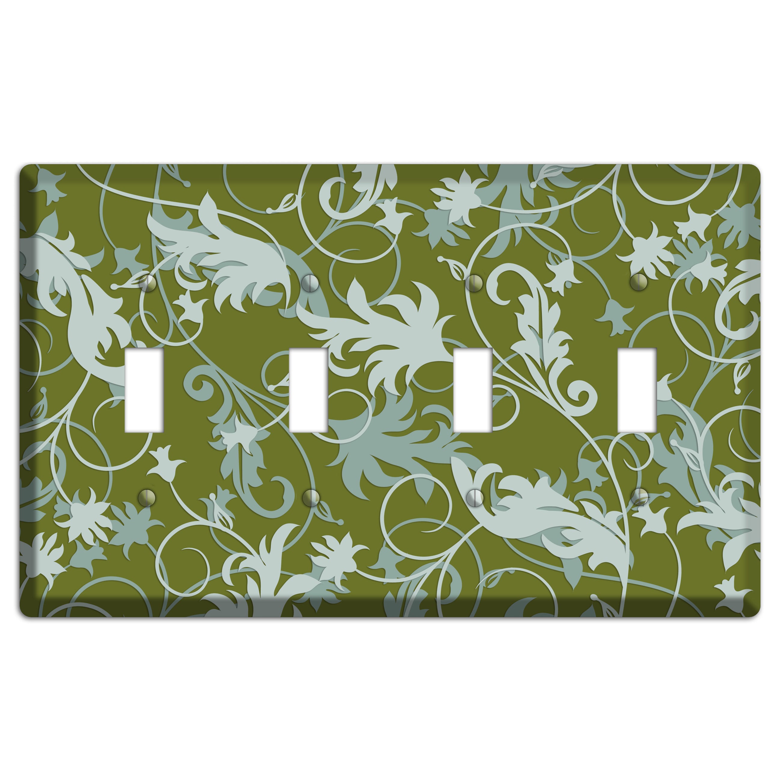 Green and Beige Victorian Sprig 4 Toggle Wallplate