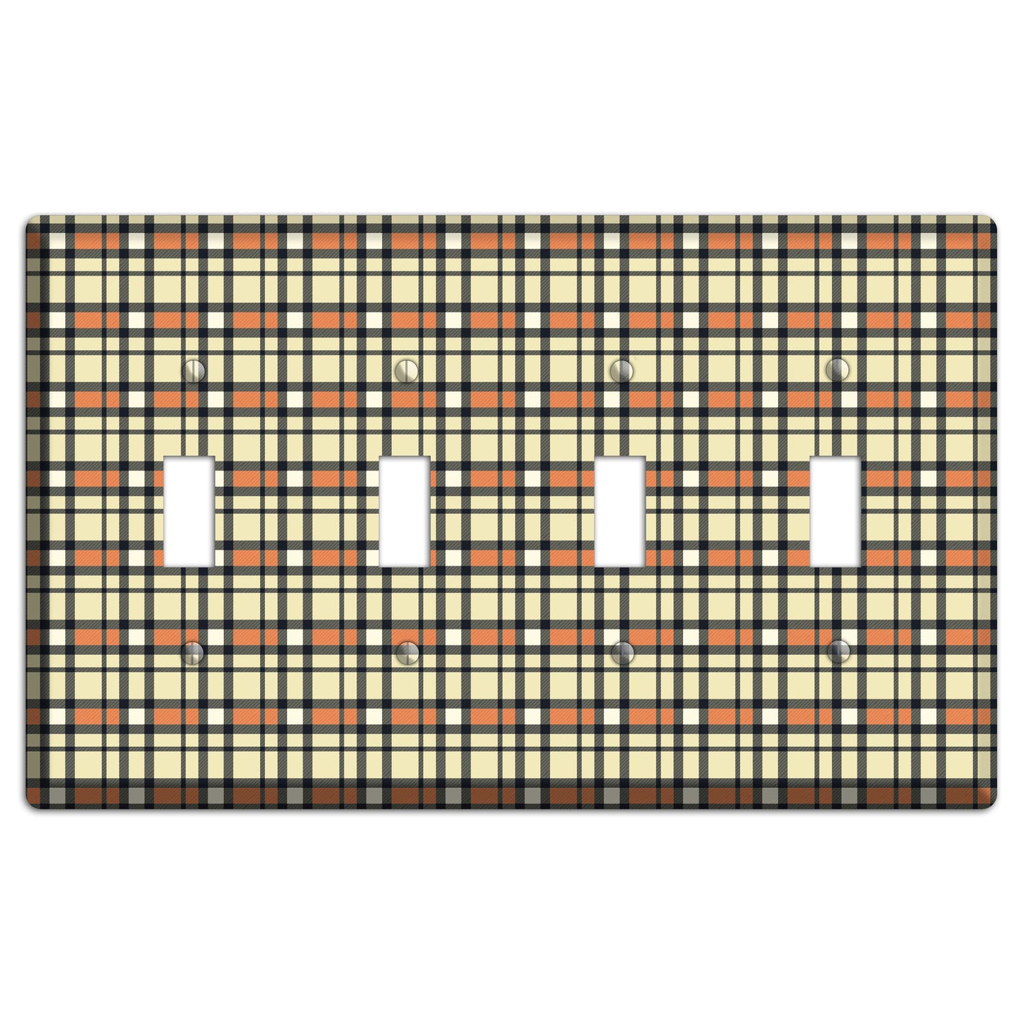 Beige and Brown Plaid 4 Toggle Wallplate