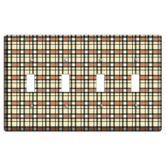 Beige and Brown Plaid 4 Toggle Wallplate