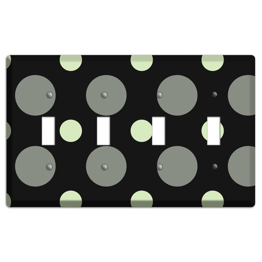 Black with Grey and Sage Multi Medium Polka Dots 4 Toggle Wallplate