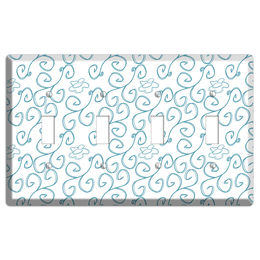 Blue Scroll Flower Contour 4 Toggle Wallplate
