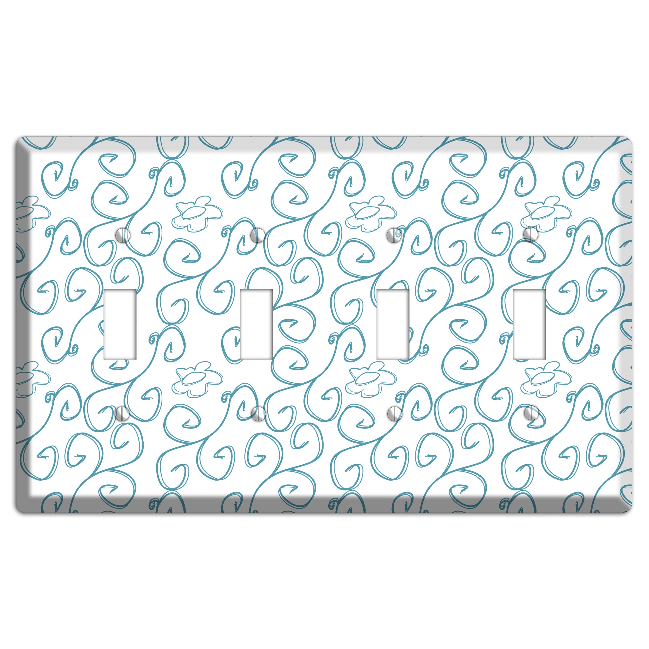 Blue Scroll Flower Contour 4 Toggle Wallplate