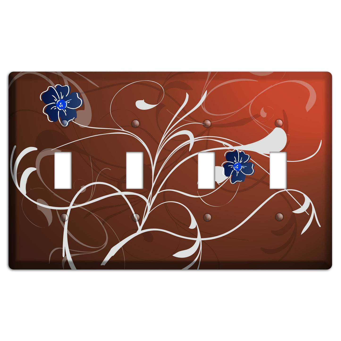 Brown Flower with Swirl 4 Toggle Wallplate