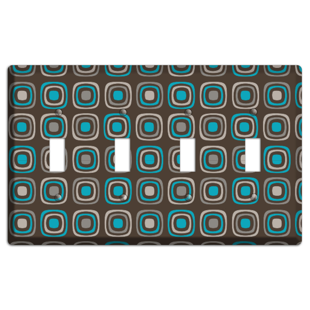 Multi Brown and Turquoise Retro Squares 4 Toggle Wallplate