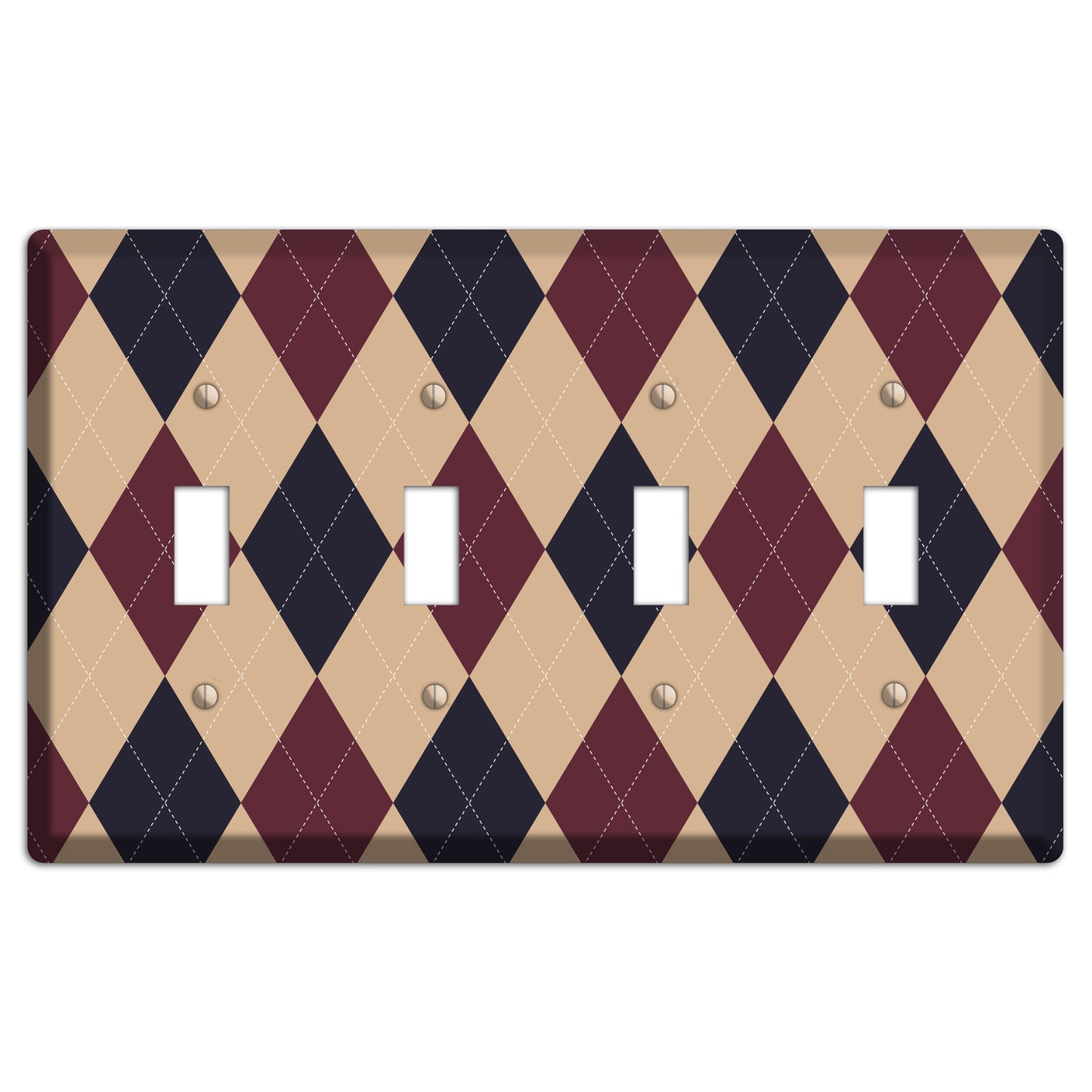 Brown and Tan Argyle 4 Toggle Wallplate
