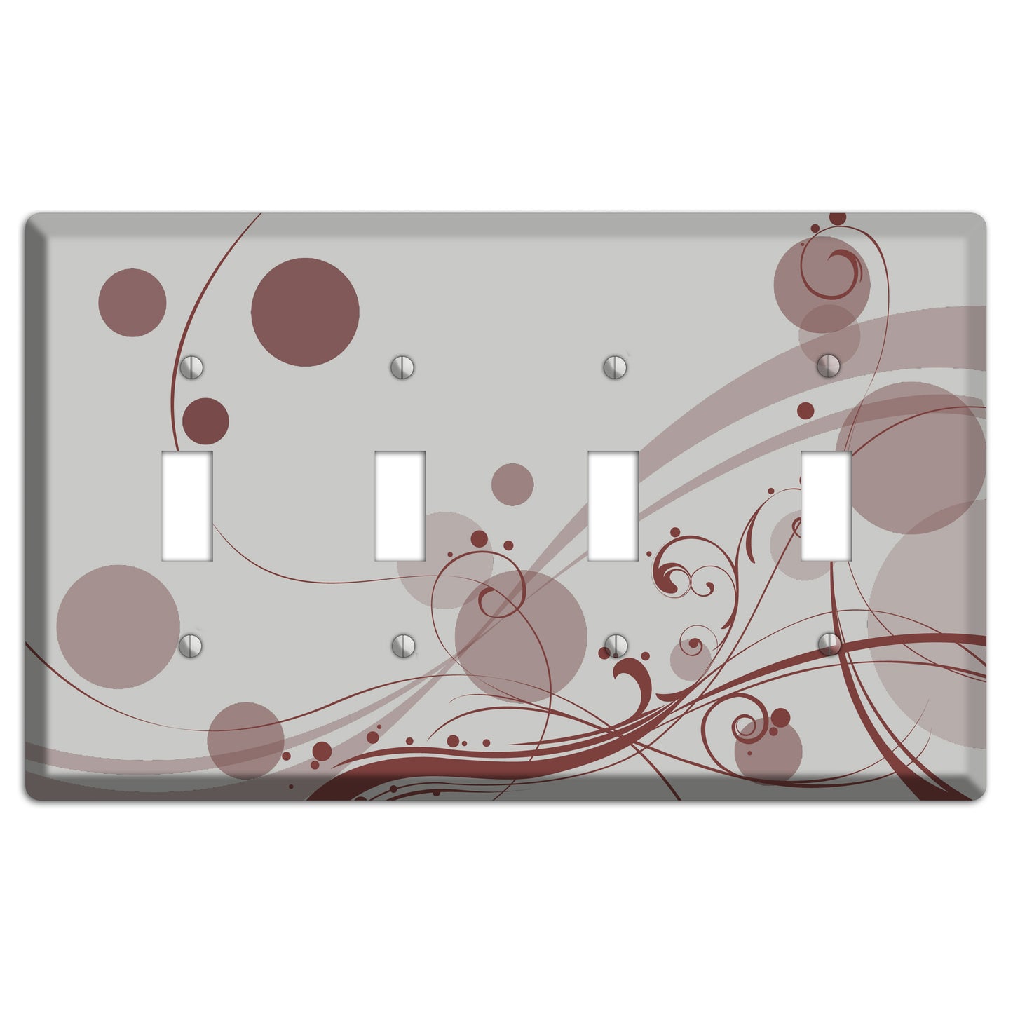 Grey with Maroon Dots and Swirls 4 Toggle Wallplate