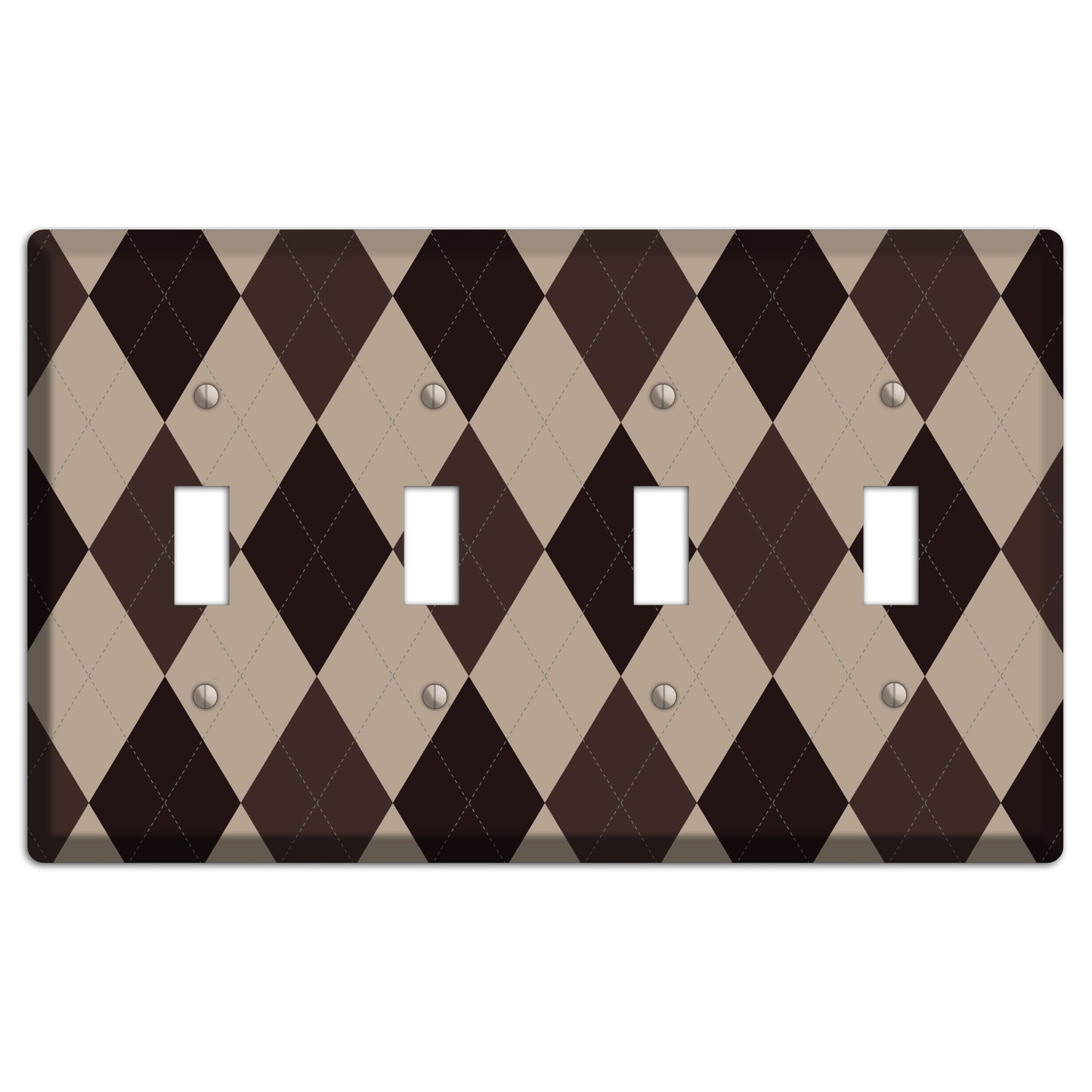 Brown and Beige Argyle 4 Toggle Wallplate