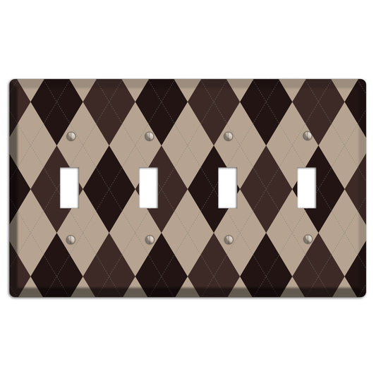 Brown and Beige Argyle 4 Toggle Wallplate