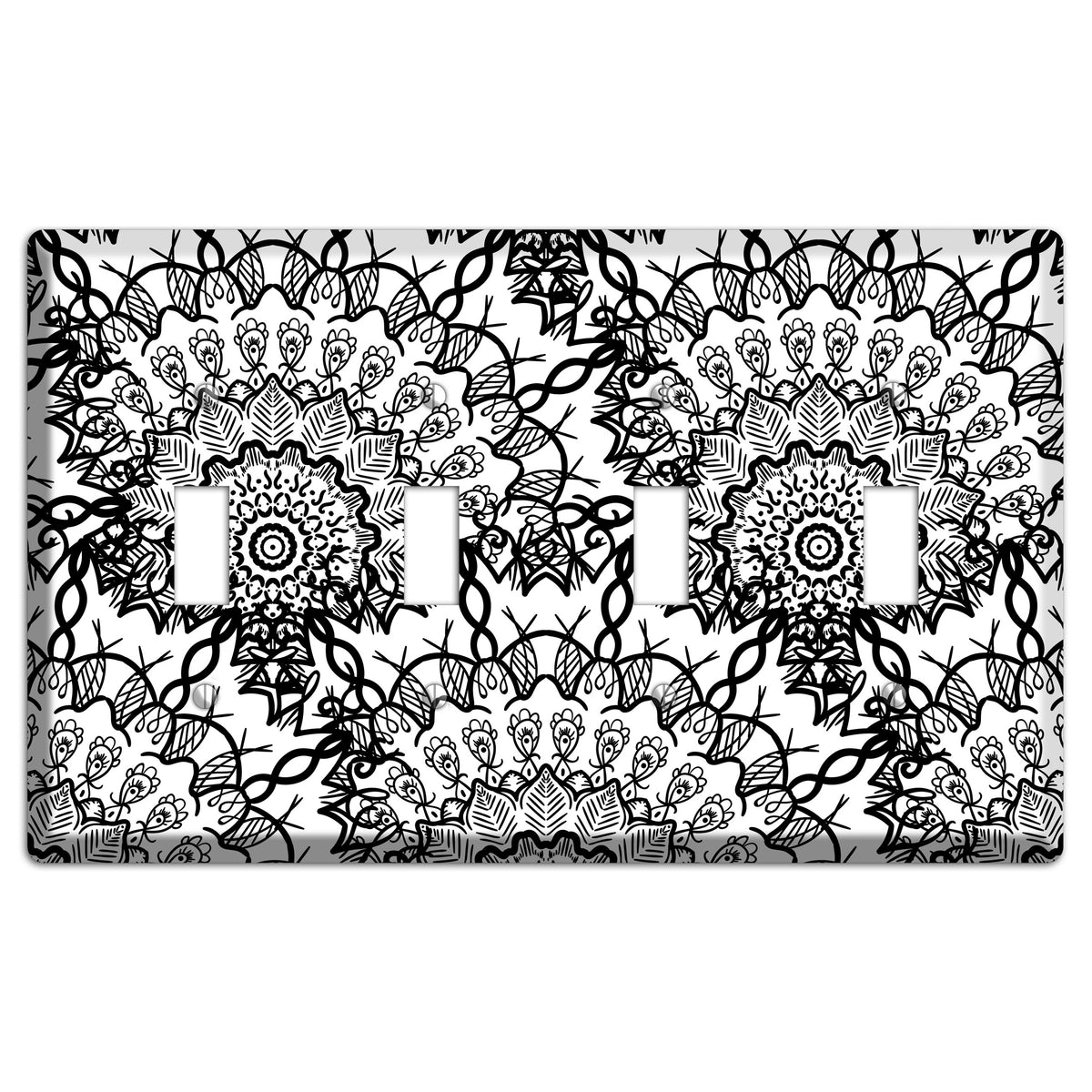 Mandala Black and White Style P Cover Plates 4 Toggle Wallplate