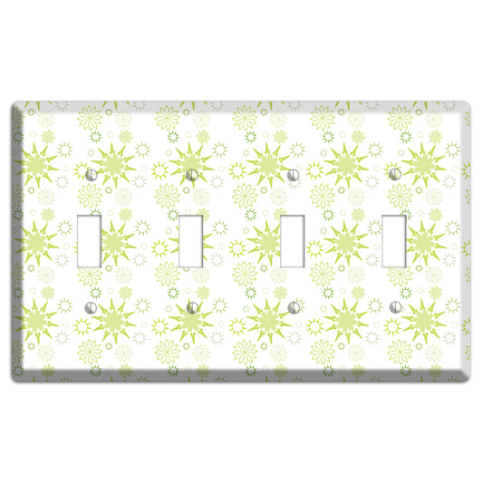 White with Multi Lime Floral Contour Retro Burst 4 Toggle Wallplate