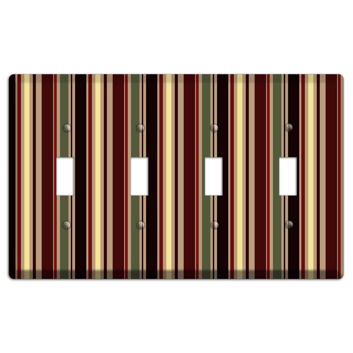 Multi olive and Burgundy Vertical Stripes 4 Toggle Wallplate