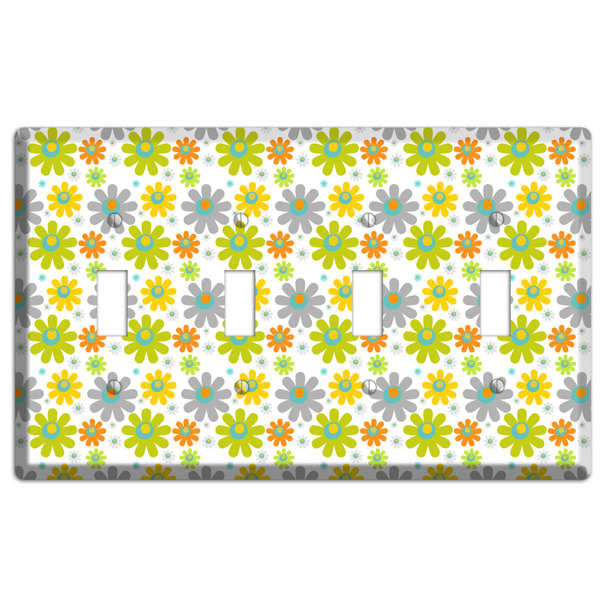 White and Yellow Flower Power 4 Toggle Wallplate