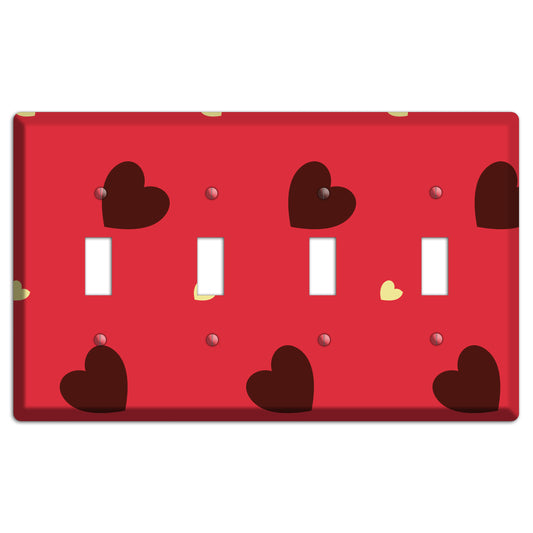 Red with Hearts 4 Toggle Wallplate
