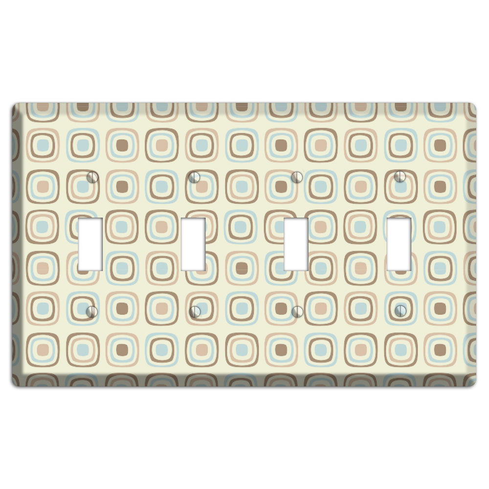 Multi Beige Brown Dusty Blue Retro Squares 4 Toggle Wallplate