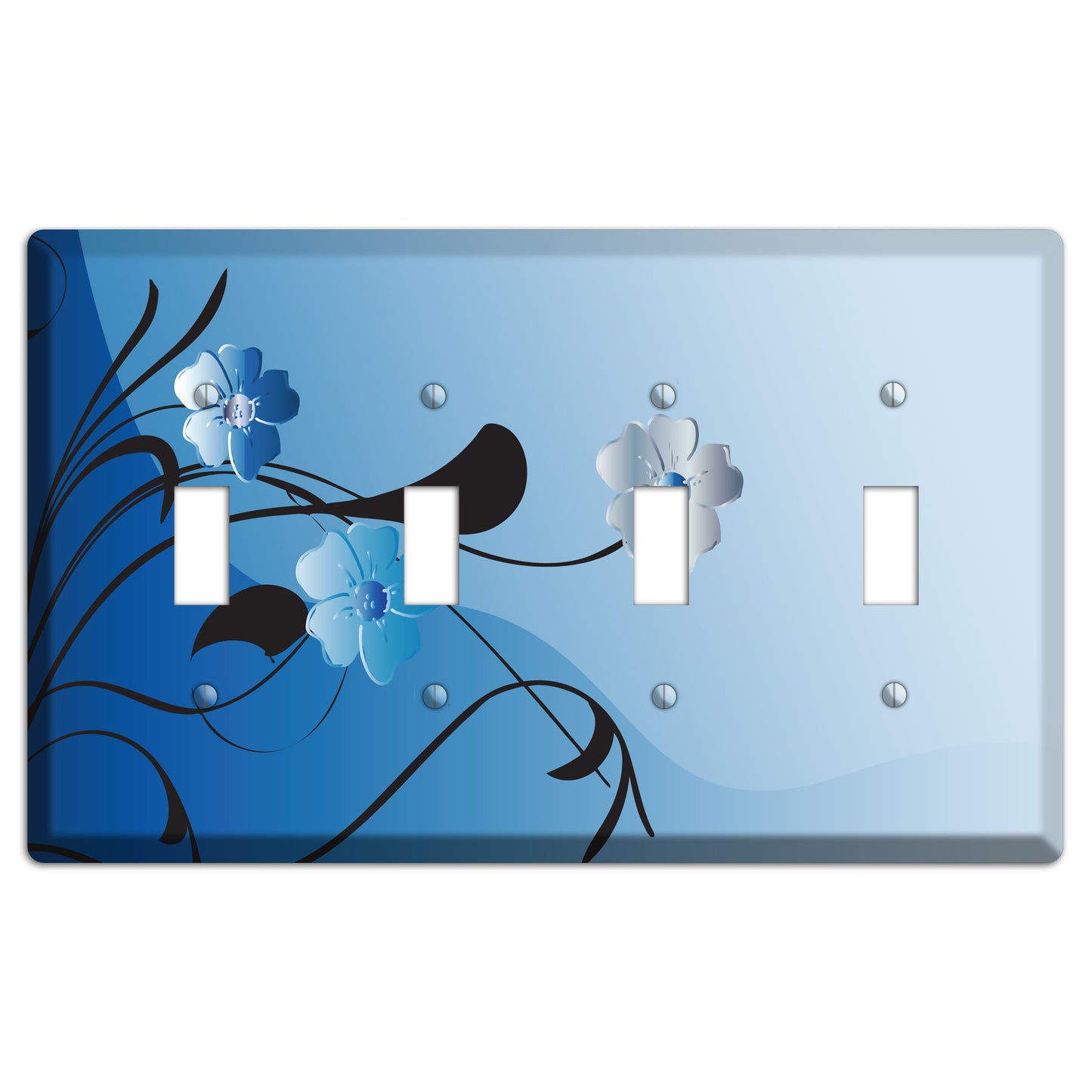 Blue Floral Sprig 4 Toggle Wallplate