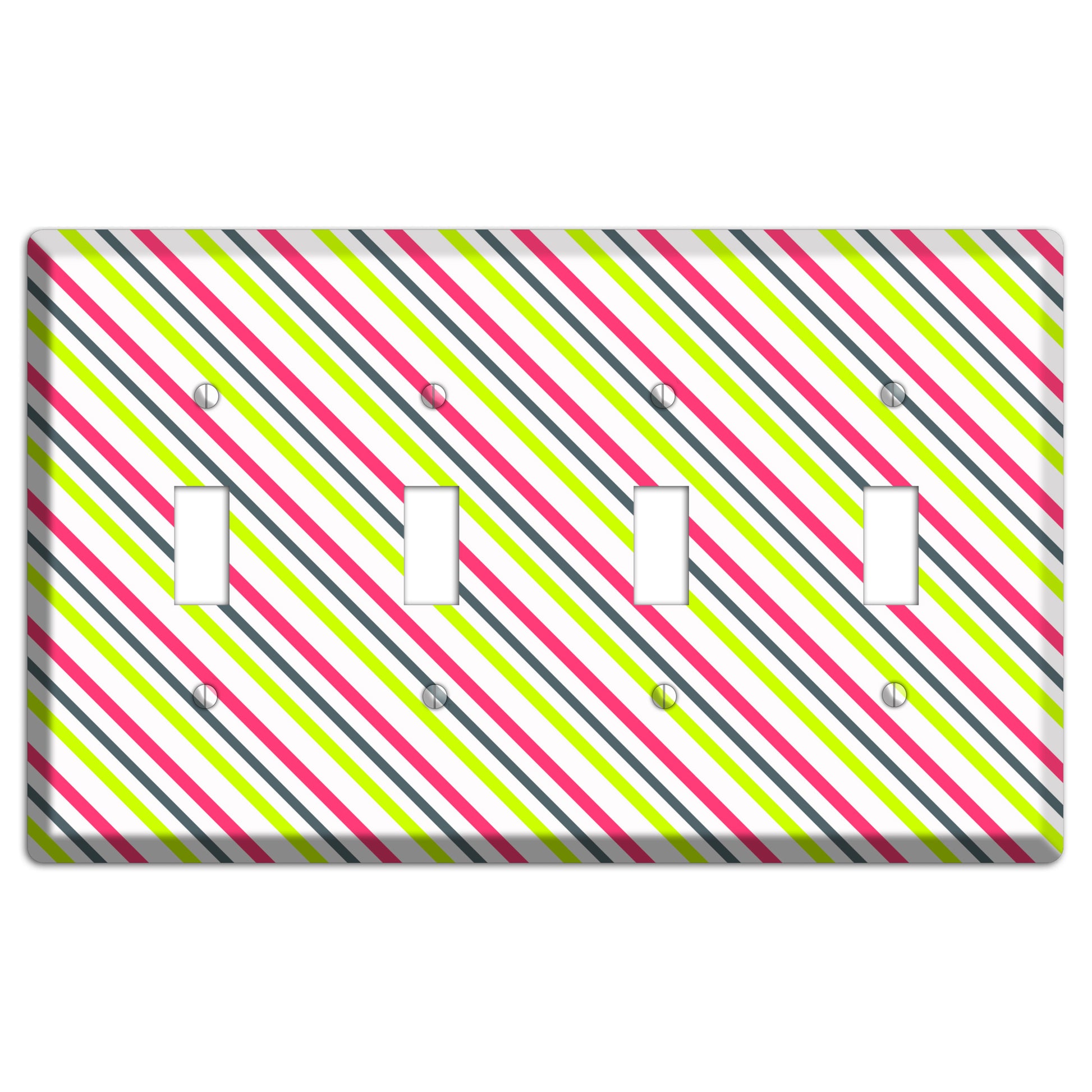 Fuschia and Lime Angled Stripe 4 Toggle Wallplate