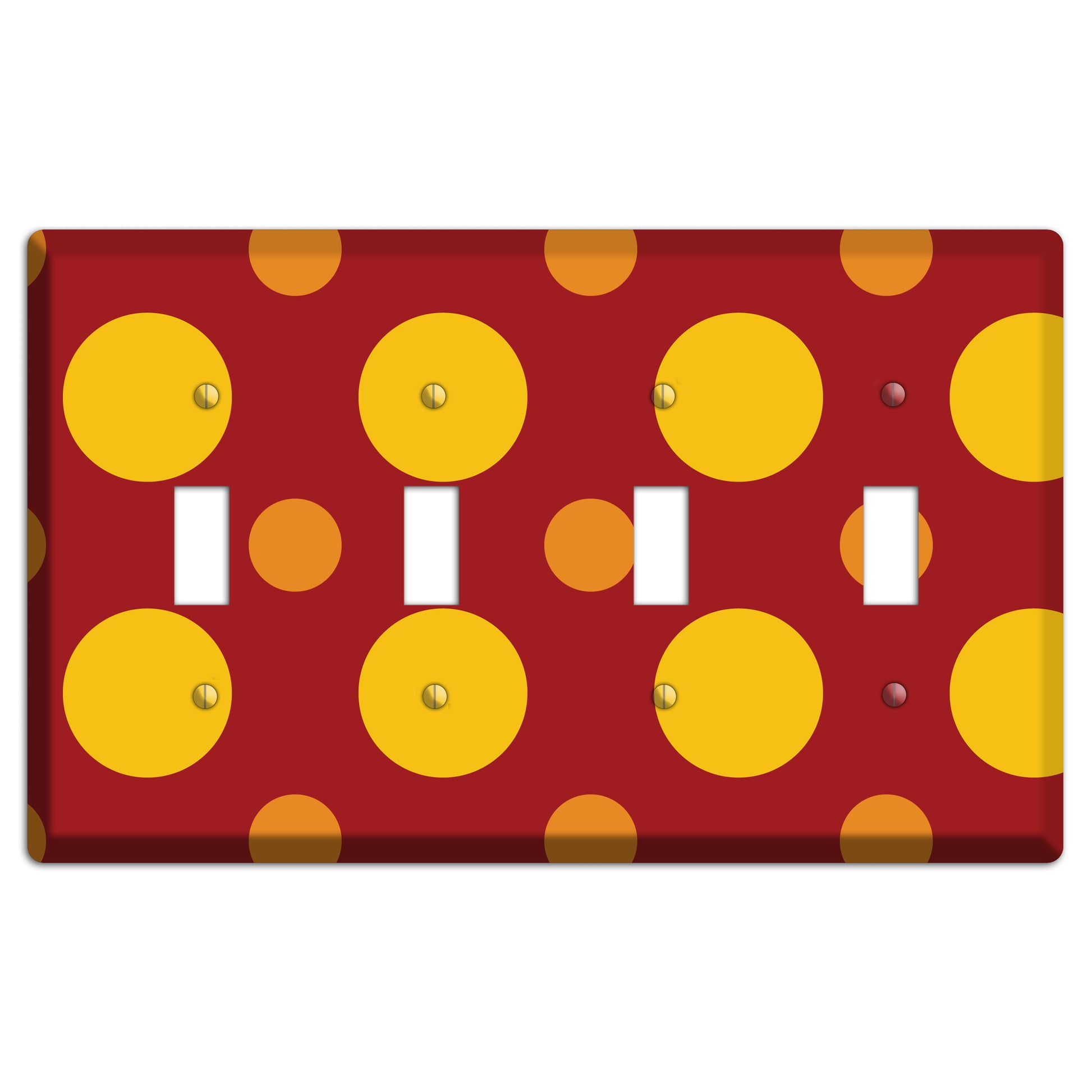 Red with Multi Orange Multi Medium Polka Dots 4 Toggle Wallplate