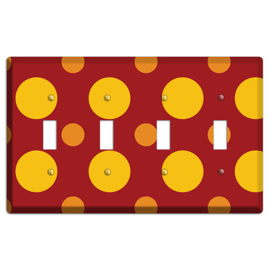 Red with Multi Orange Multi Medium Polka Dots 4 Toggle Wallplate