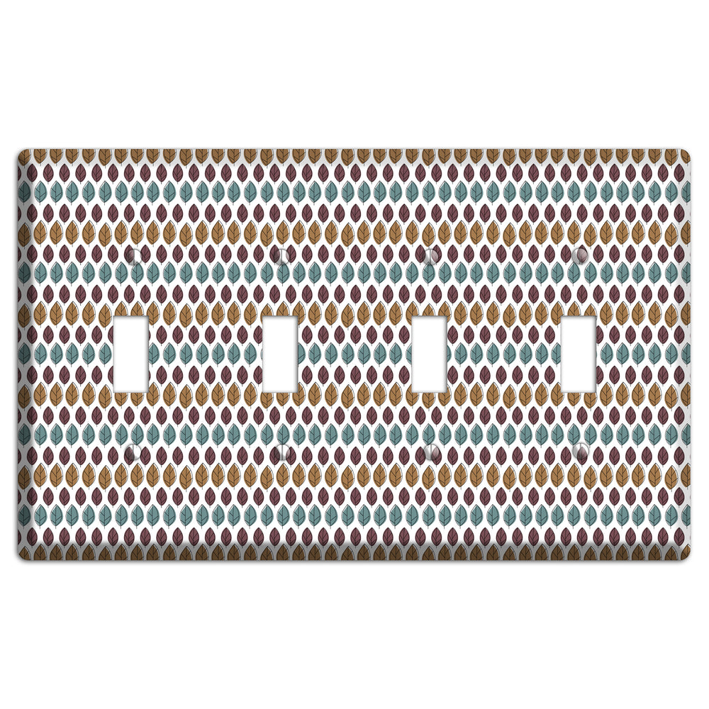 Multi Brown Dusty Blue Leaf Contour 4 Toggle Wallplate