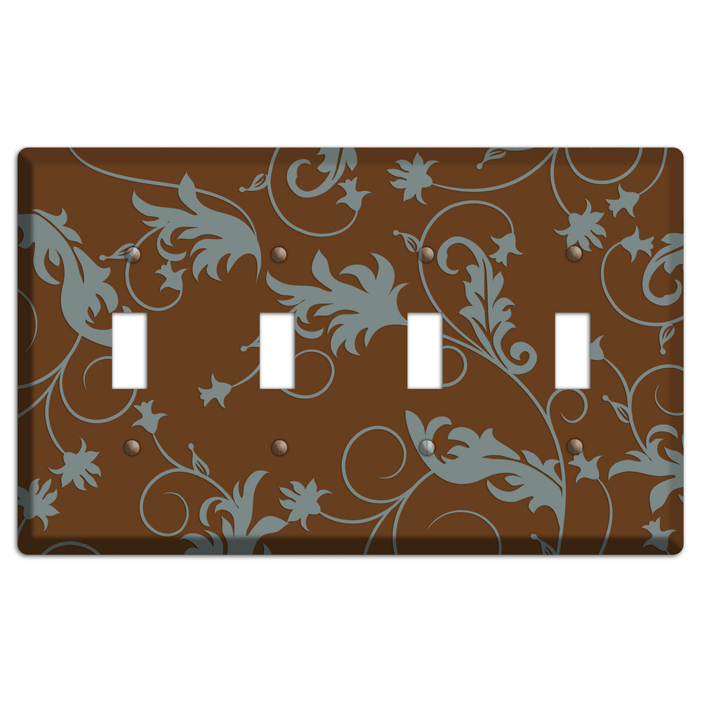 Brown and Grey Victorian Sprig 4 Toggle Wallplate