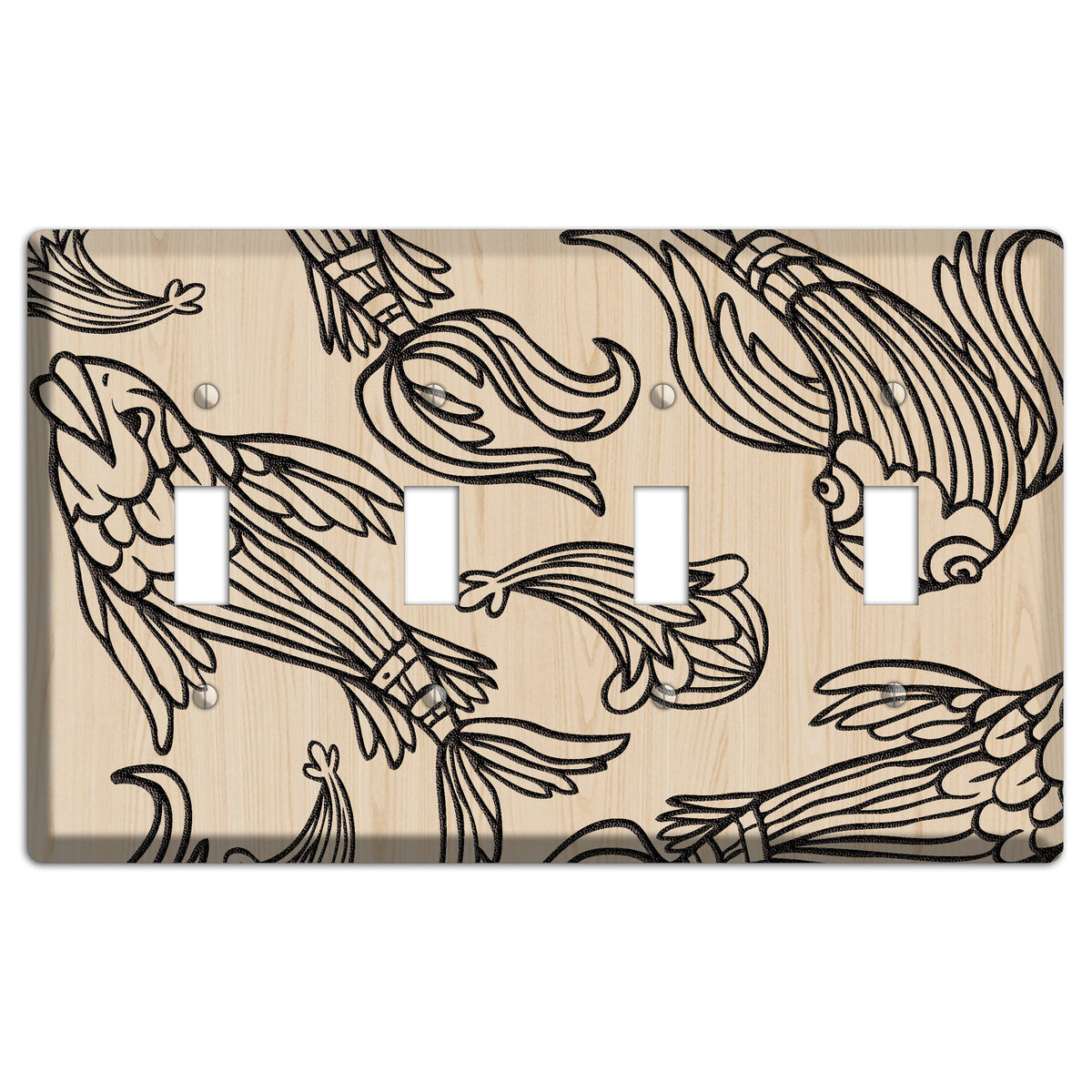 Koi Wood Lasered 4 Toggle Wallplate