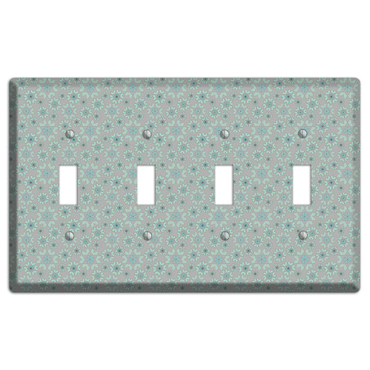 Grey with Tiny Aqua Retro Suzani 4 Toggle Wallplate