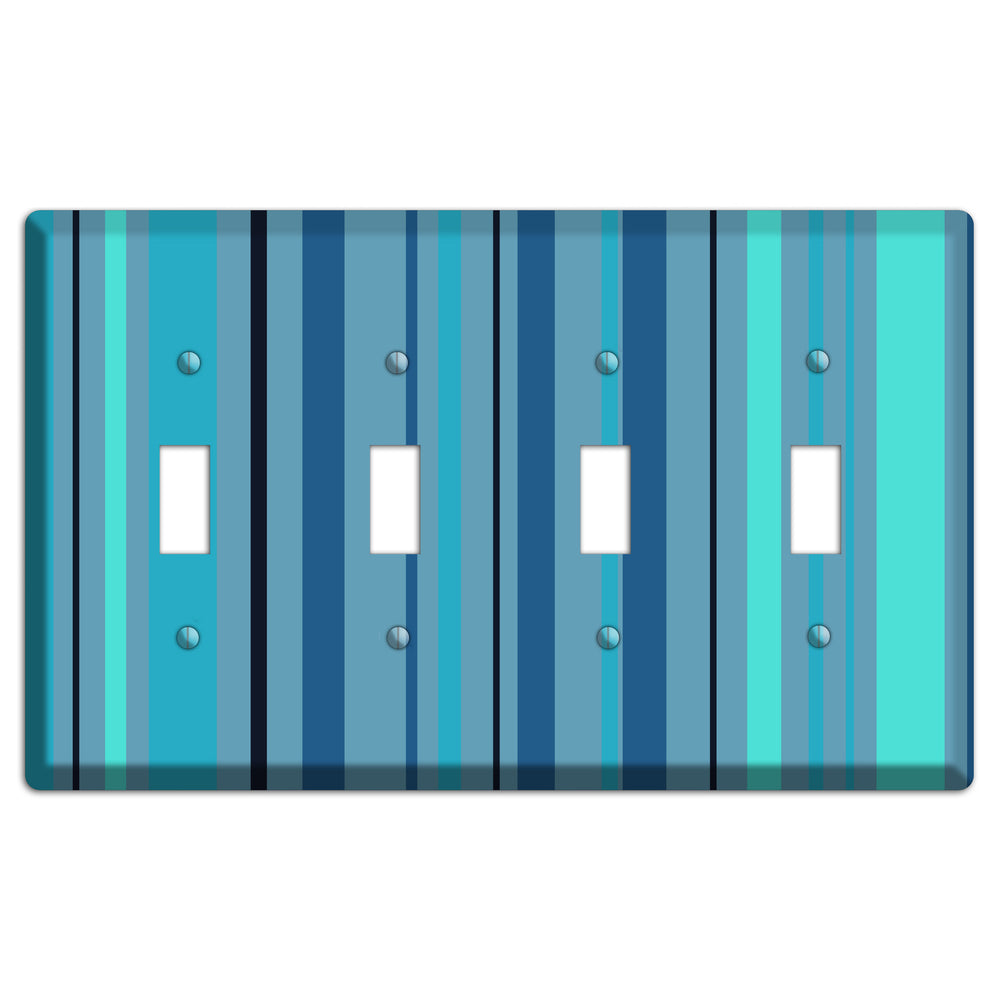 Multi Turquoise Vertical Stripe 4 Toggle Wallplate