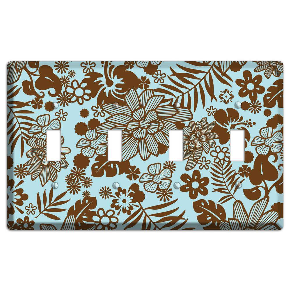 Blue and Brown Tropical 4 Toggle Wallplate