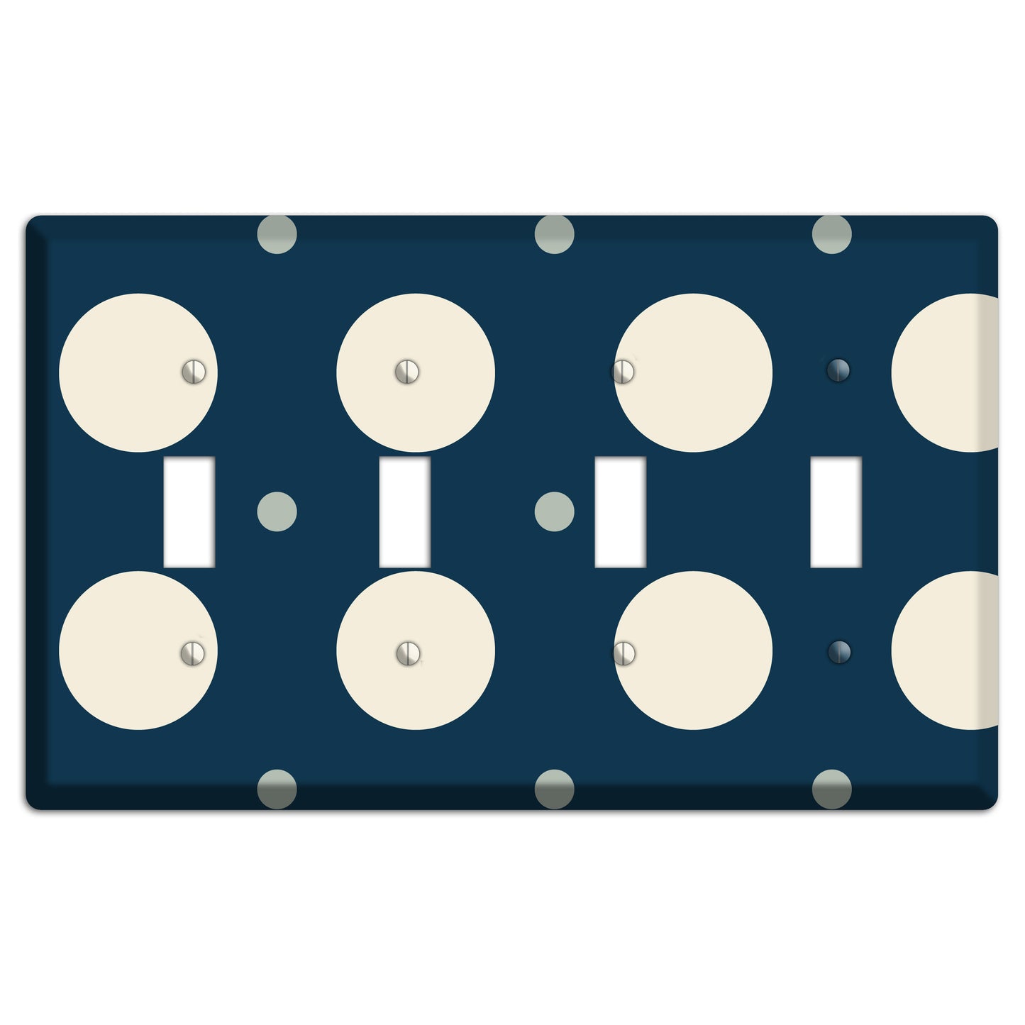 Navy with Off White and Blue Multi Medium Polka Dots 4 Toggle Wallplate