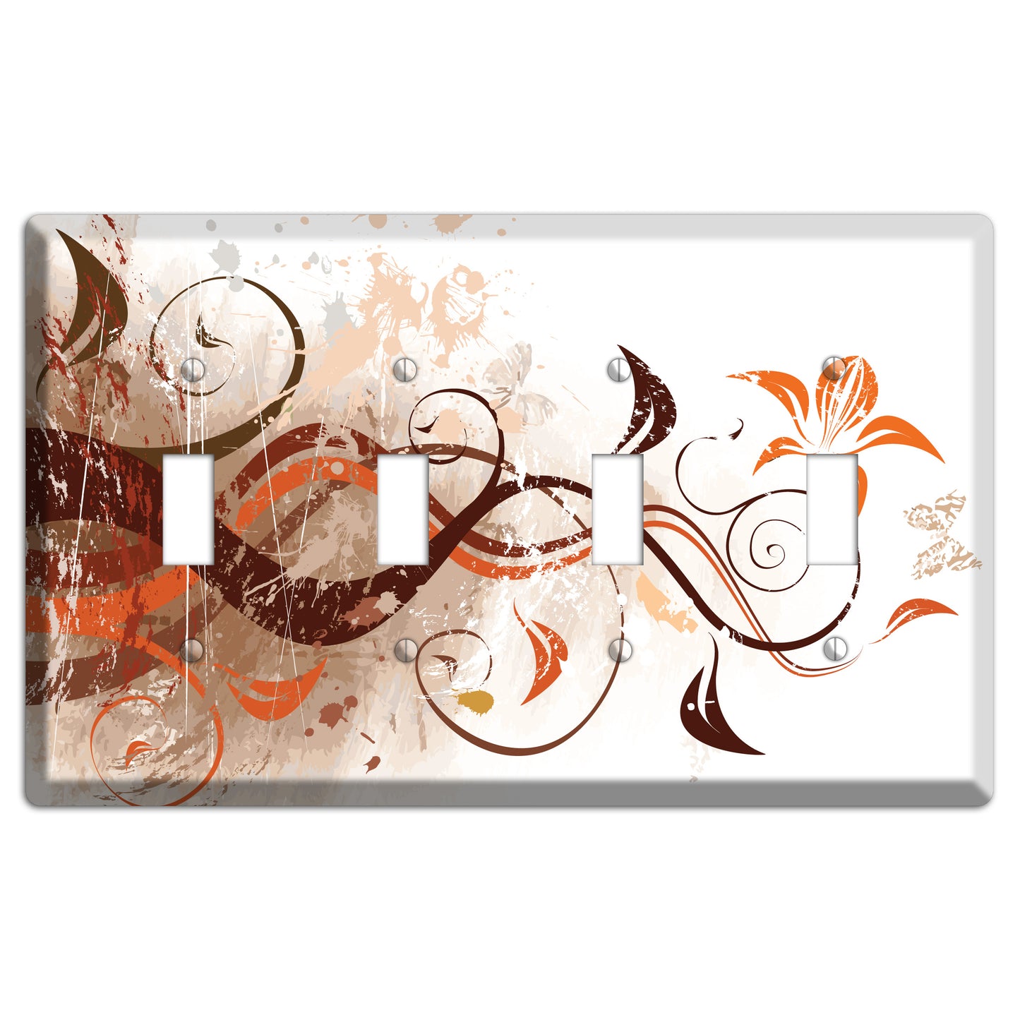 Brown Maroon Orange Swirl and Splatter 4 Toggle Wallplate
