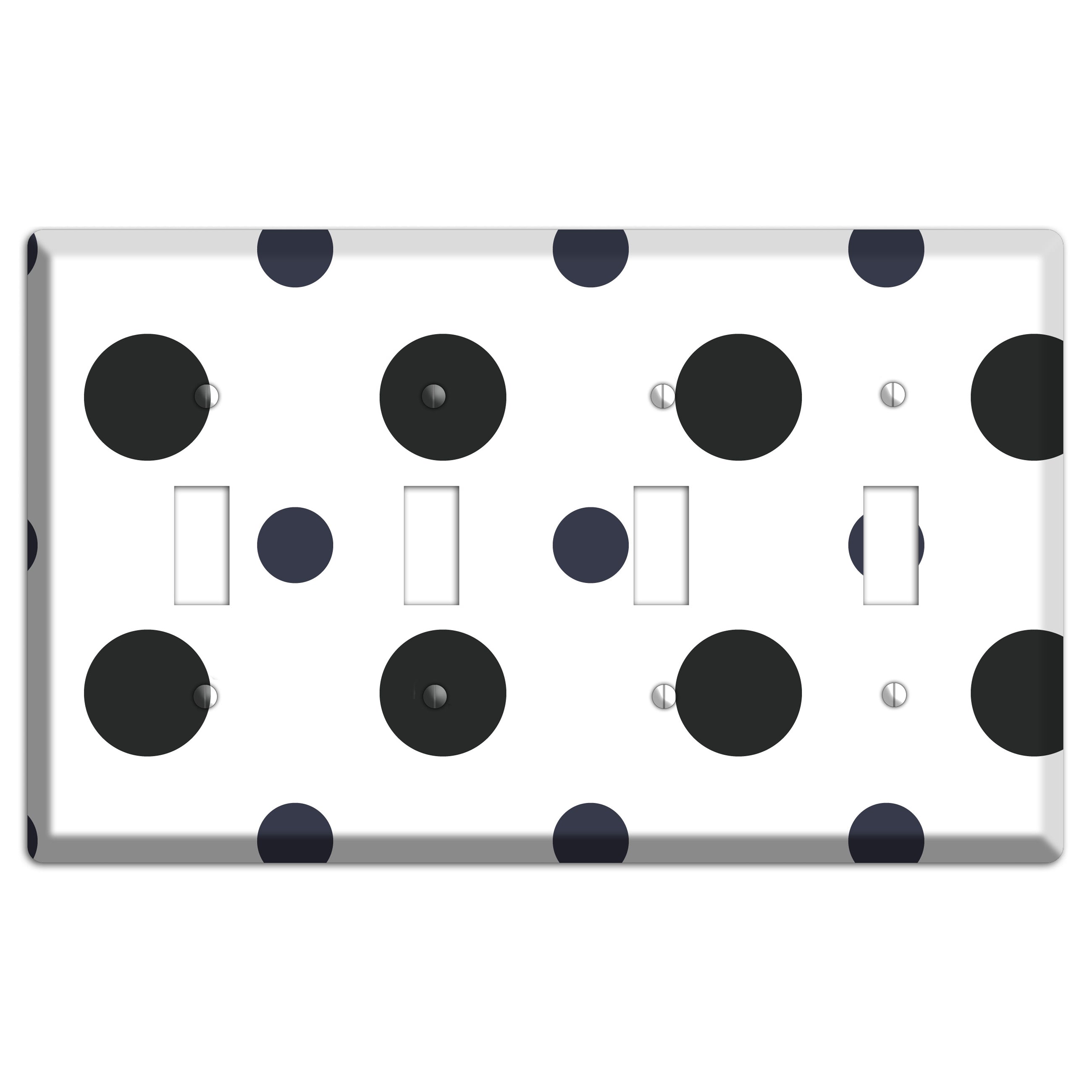 Black Multi Medium Polka Dots 4 Toggle Wallplate